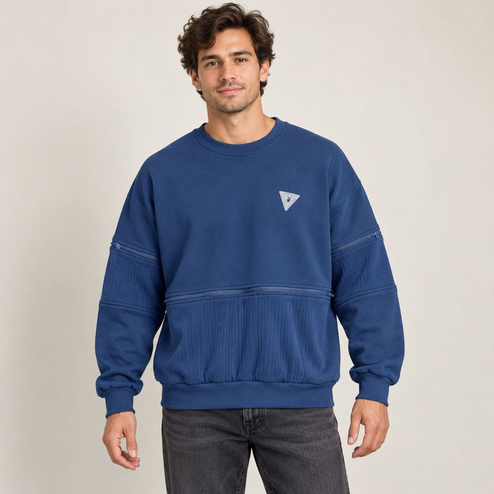 Vintage Playboy 90s Zip Off Crewneck Sweatshirt Mens Large Blue Pullover Retro